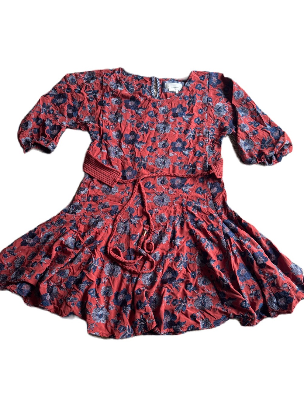 Anthropologie Rust Red Floral Belted Casual Dress